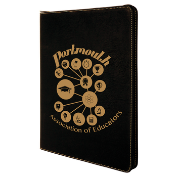 Black/Gold Leatherette Portfolio w/ Zipper with Custom Laser Engraving Black/Gold Leatherette Portfolio w/ Zipper with Custom Laser Engraving