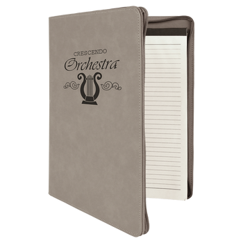 Gray Leatherette Portfolio w/ Zipper with Custom Laser Engraving Gray Leatherette Portfolio w/ Zipper with Custom Laser Engraving