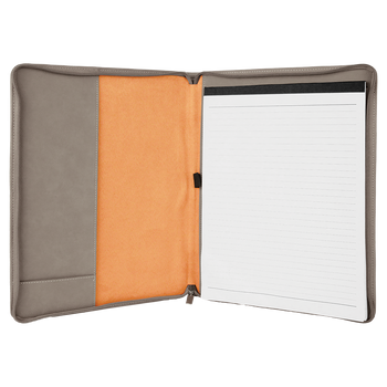 Gray Leatherette Portfolio w/ Zipper with Custom Laser Engraving Gray Leatherette Portfolio w/ Zipper with Custom Laser Engraving