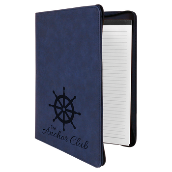 Blue Leatherette Portfolio w/ Zipper with Custom Laser Engraving Blue Leatherette Portfolio w/ Zipper with Custom Laser Engraving
