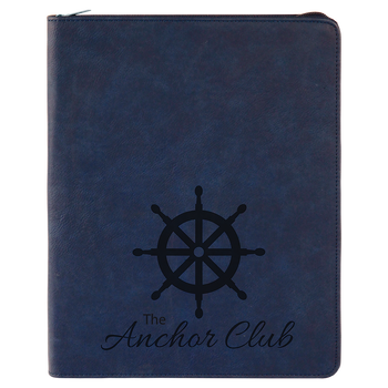 Blue Leatherette Portfolio w/ Zipper with Custom Laser Engraving Blue Leatherette Portfolio w/ Zipper with Custom Laser Engraving