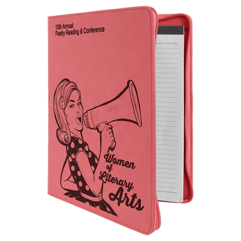 Pink Leatherette Portfolio w/ Zipper with Custom Laser Engraving Pink Leatherette Portfolio w/ Zipper with Custom Laser Engraving