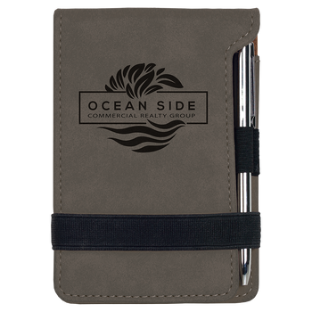 Gray Leatherette Small Notepad with Custom Laser Engraving Gray Leatherette Small Notepad with Custom Laser Engraving