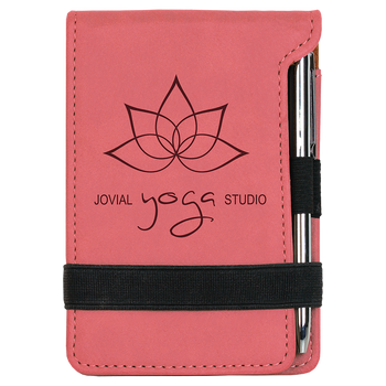 Pink Leatherette Small Notepad with Custom Laser Engraving Pink Leatherette Small Notepad with Custom Laser Engraving