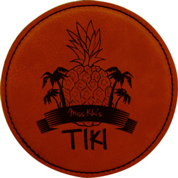 Rawhide Round Leatherette Coaster with Custom Laser Engraving Rawhide Round Leatherette Coaster with Custom Laser Engraving
