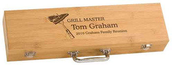 Engraved 3-Piece BBQ Set in Bamboo Box Engraved 3-Piece BBQ Set in Bamboo Box