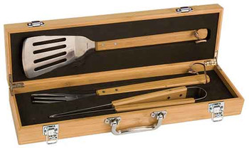 Engraved 3-Piece BBQ Set in Bamboo Box Engraved 3-Piece BBQ Set in Bamboo Box