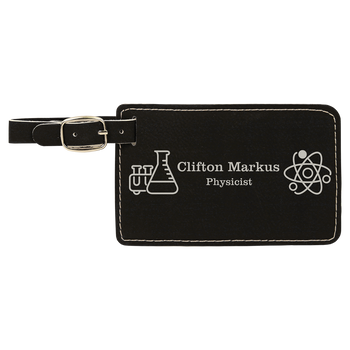 Black/Silver Rectangle Leatherette Luggage Tag with Custom Laser Engraving Black/Silver Rectangle Leatherette Luggage Tag with Custom Laser Engraving