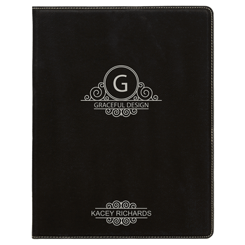 Black/Silver Leatherette Small Portfolio with Custom Laser Engraving Black/Silver Leatherette Small Portfolio with Custom Laser Engraving