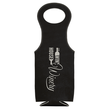 Black/Silver Leatherette Wine Bag with Custom Laser Engraving Black/Silver Leatherette Wine Bag with Custom Laser Engraving