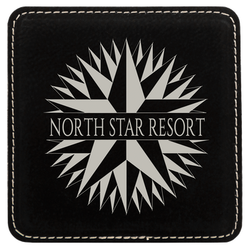 Black/Silver Leatherette Coaster with Custom Laser Engraving Black/Silver Leatherette Coaster with Custom Laser Engraving