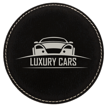 Black/Silver Round Leatherette Coaster with Custom Laser Engraving Black/Silver Round Leatherette Coaster with Custom Laser Engraving