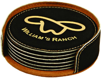 Black/Gold Leatherette Coaster Set with Custom Laser Engraving Black/Gold Leatherette Coaster Set with Custom Laser Engraving