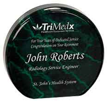 Custom Engraved Green Marble Acrylic Circle Award (4.5") Custom Engraved Green Marble Acrylic Circle Award (4.5")