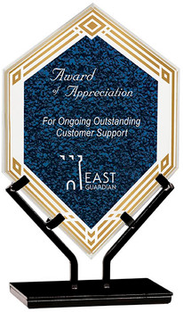 Custom Engraved Blue Acrylic Double Diamond Award on Iron Stand (9.5") Custom Engraved Blue Acrylic Double Diamond Award on Iron Stand (9.5")