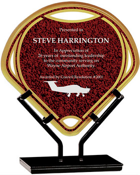 Custom Engraved Red Fan Acrylic Award on Iron Stand (8.5") Custom Engraved Red Fan Acrylic Award on Iron Stand (8.5")