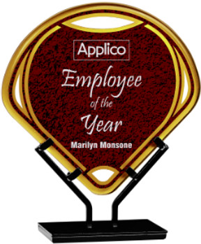 Custom Engraved Red Fan Acrylic Award on Iron Stand (9.5") Custom Engraved Red Fan Acrylic Award on Iron Stand (9.5")