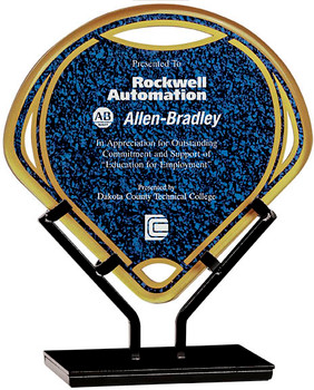 Custom Engraved Blue Fan Acrylic Award on Iron Stand (8.5") Custom Engraved Blue Fan Acrylic Award on Iron Stand (8.5")