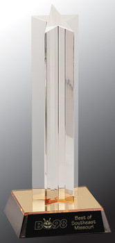 Custom Engraved Clear Acrylic Star Award with Gold/Black Base (9") Custom Engraved Clear Acrylic Star Award with Gold/Black Base (9")