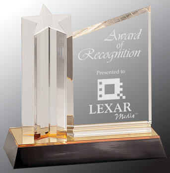 Custom Engraved Clear Acrylic Star and Plaque with Gold/Black Base (7") Custom Engraved Clear Acrylic Star and Plaque with Gold/Black Base (7")