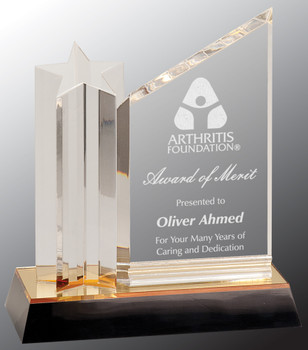 Custom Engraved Clear Acrylic Star and Plaque with Gold/Black Base (8") Custom Engraved Clear Acrylic Star and Plaque with Gold/Black Base (8")