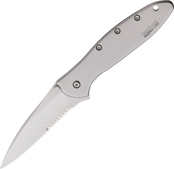 Personalized Kershaw Leek Silver Serrated Assisted Opening Knife Personalized Kershaw Leek Silver Serrated Assisted Opening Knife