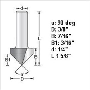 Amana 45700 3/8"D 90 Degree V-Groove Router Bit 1/4" Shank Amana 45700 3/8"D 90 Degree V-Groove Router Bit 1/4" Shank