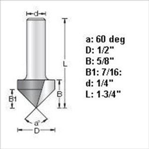 Amana 45705 1/2"D 60 Degree V-Groove Router Bit 1/4" Shank Amana 45705 1/2"D 60 Degree V-Groove Router Bit 1/4" Shank