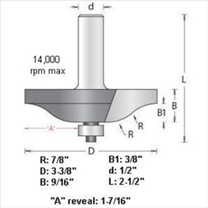 Amana 54121 3-3/8"D Ogee Raised Panel Router Bit 1/2" Shank Amana 54121 3-3/8"D Ogee Raised Panel Router Bit 1/2" Shank