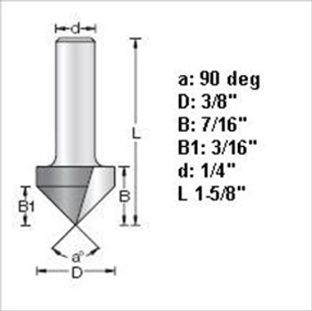 Amana 45700 3/8"D 90 Degree V-Groove Router Bit 1/4" Shank Amana 45700 3/8"D 90 Degree V-Groove Router Bit 1/4" Shank