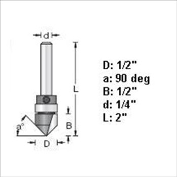 Amana 45750 1/2"D 90 Degree V-Groove Router Bit W/Bearing 1/4" Shank Amana 45750 1/2"D 90 Degree V-Groove Router Bit W/Bearing 1/4" Shank