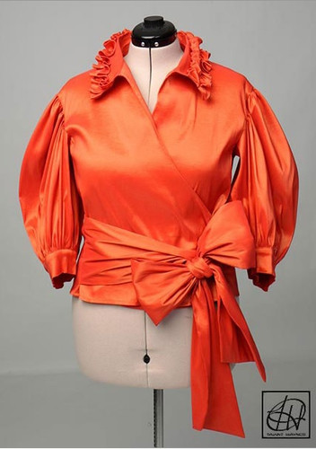 TAWNI HAYNES STRETCH TAFFETA WRAP BLOUSE