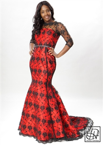 TAWNI HAYNES LACE OVERLAY FIT-THEN-FLARE DRESS