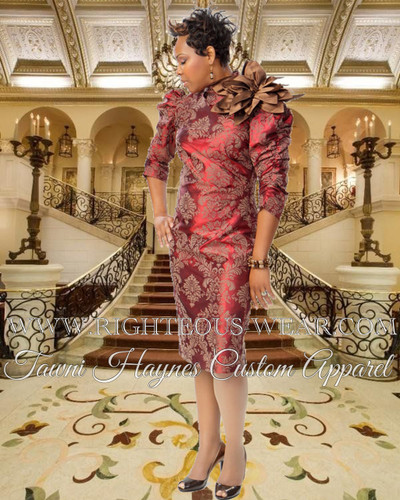 TAWNI HAYNES RUCHED WAIST FLOWER PENCIL DRESS