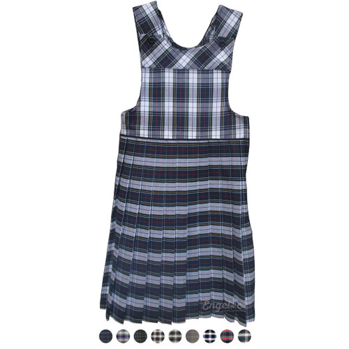 Girls School Uniform Bib Top Plaid Pleated Jumper
