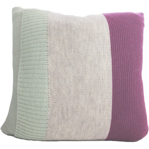 Knitted Wool Cushion - Plum and Mint