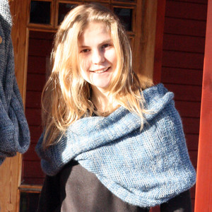 Blue gray marled shawl wrap mohair cotton chunky knit Wrapture by Inese Iris Liepina