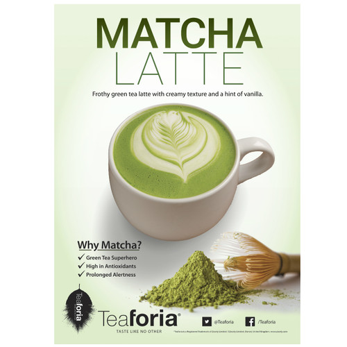 Teaforia Matcha Green Tea Latte POS Poster (A3)