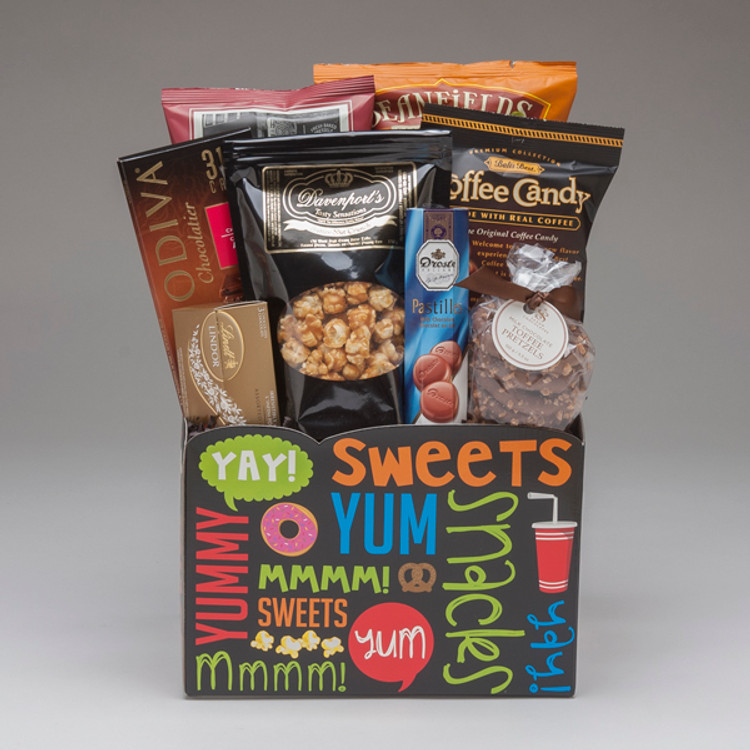 This fun and fabulous box full of snacks & treats is just the right thing to brighten someones day! It's a great size to share, and the response is sure to be...mmmm, yum, YAY!!