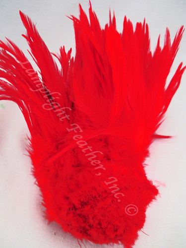 ROOSTER Saddle Feathers, strung, Red, per foot