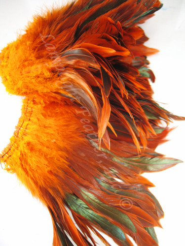 Rooster Feathers Schlappen, half bronze, dyed Orange, per FOOT