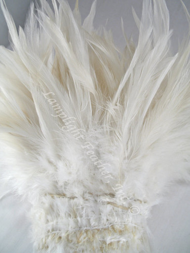 ROOSTER Saddle Feathers, strung, Natural White, (Ivory) 5-7 inch, per YARD
