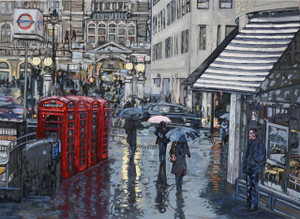London in the Rain large painting in oil