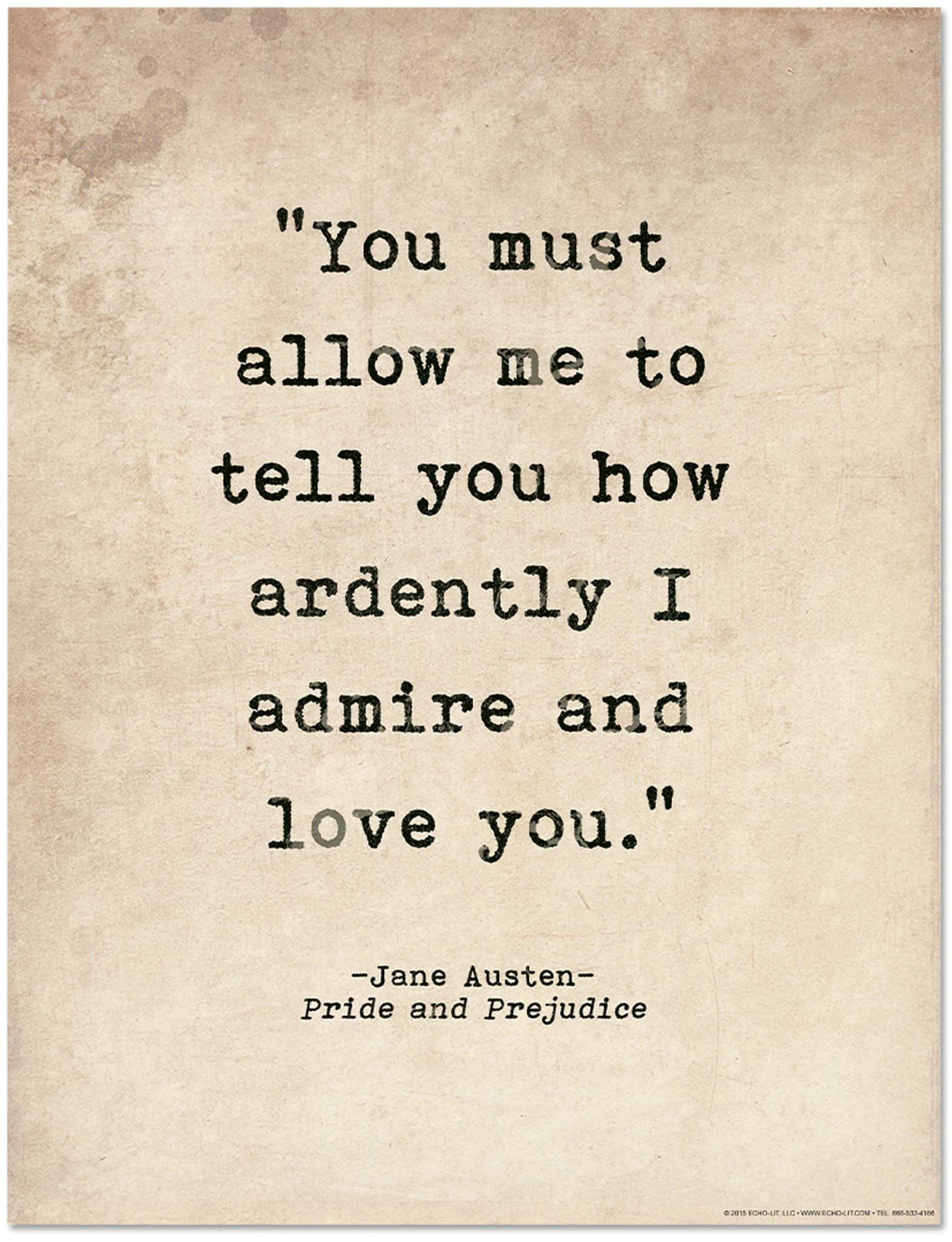 Romantic Quote Poster Pride And Pre Ce By Jane Austen Literary Print For Home Or School