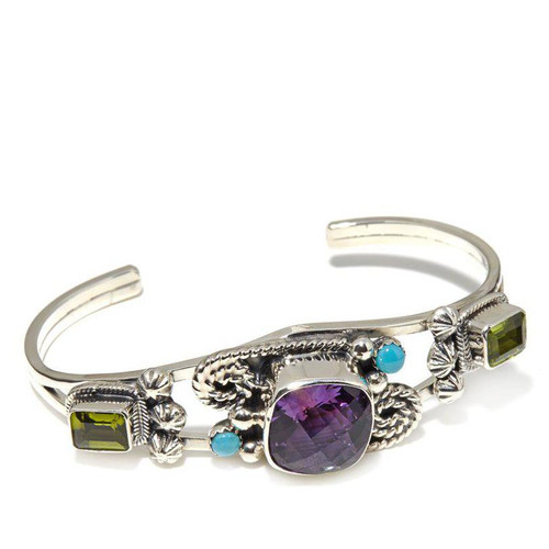 African Amethyst, Peridot, and Kingman Turquoise Cuff