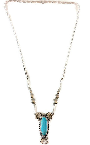 Kingman Turquoise Drop Necklace
.925 Sterling Silver
Navajo Tribe Native American