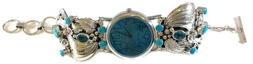 Turquoise and Swiss Blue Topaz Floral Watch
.925 Sterling Silver
