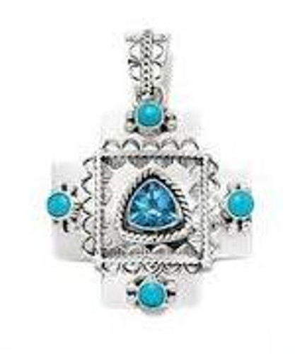Sleeping Beauty Turquoise and Blue Topaz Stones
Couture Cross Pendant
.925 Sterling Silver
Navajo Tribe Native American Jewelry