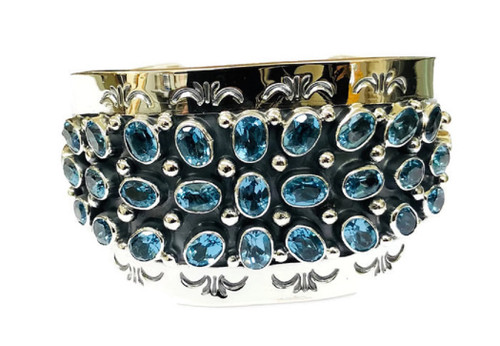 Navajo Swiss Blue Topaz Cluster Cuff