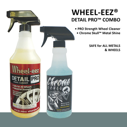 Get the Best of Both!
Wheel-eez® Detail Pro™ our Best Wheel Cleaner &
Wheel-eez® Chrome Skull™ Our New Metal Shine!
These cleaners are Professional Strength yet Safe to handle. Environmentally Friendly & Biodegradable. Buy together & Save! Low flat rate shipping on this combo!
